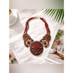 🛍️ Red bronze stone bead Aztec Boho choker jewelry necklace